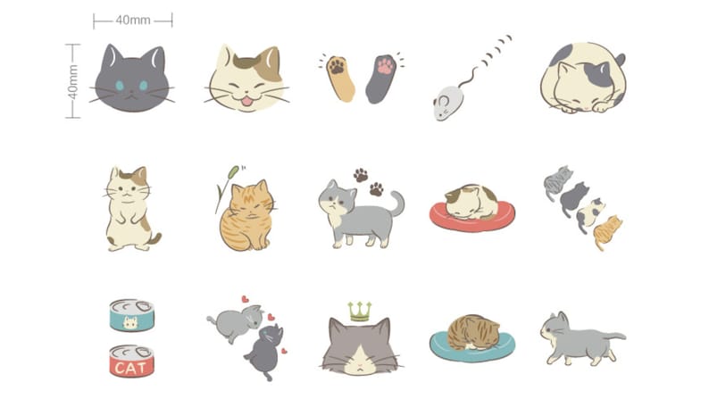Cute Cat Sticker Pack Kawaii Animal Stickers Card | Etsy