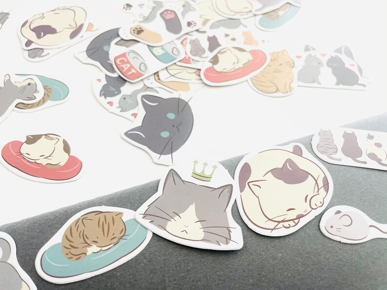 Cute Cat Sticker Pack Kawaii Animal Stickers Card | Etsy