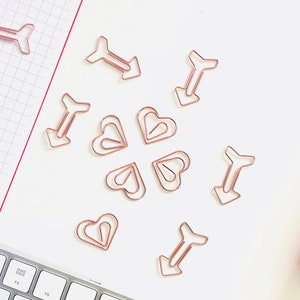 Cute Loving Heart and Arrow Paper Clips - Kawaii Book Marker - Page Marker - Fournitures scolaires - Fournitures de bureau - Pack de 6 - 3 ensembles