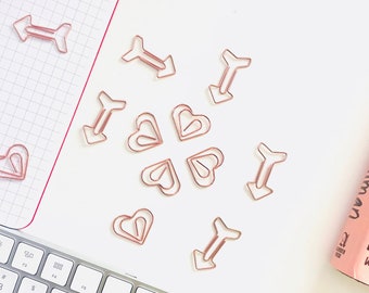 Cute Loving Heart and Arrow Paper Clips - Kawaii Book Marker - Page Marker - School Supplies - Office Supplies - Pack of 6 - 3 Sets