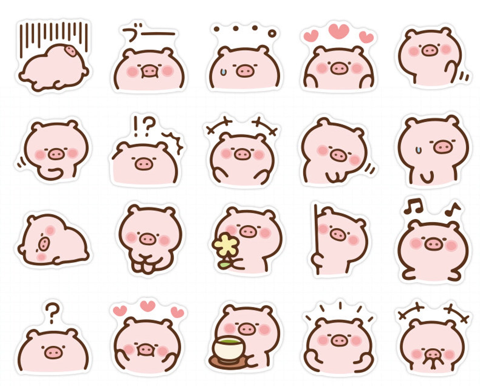 Cute Pig Sticker Pack Kawaii Animal Stickers Card Etsy