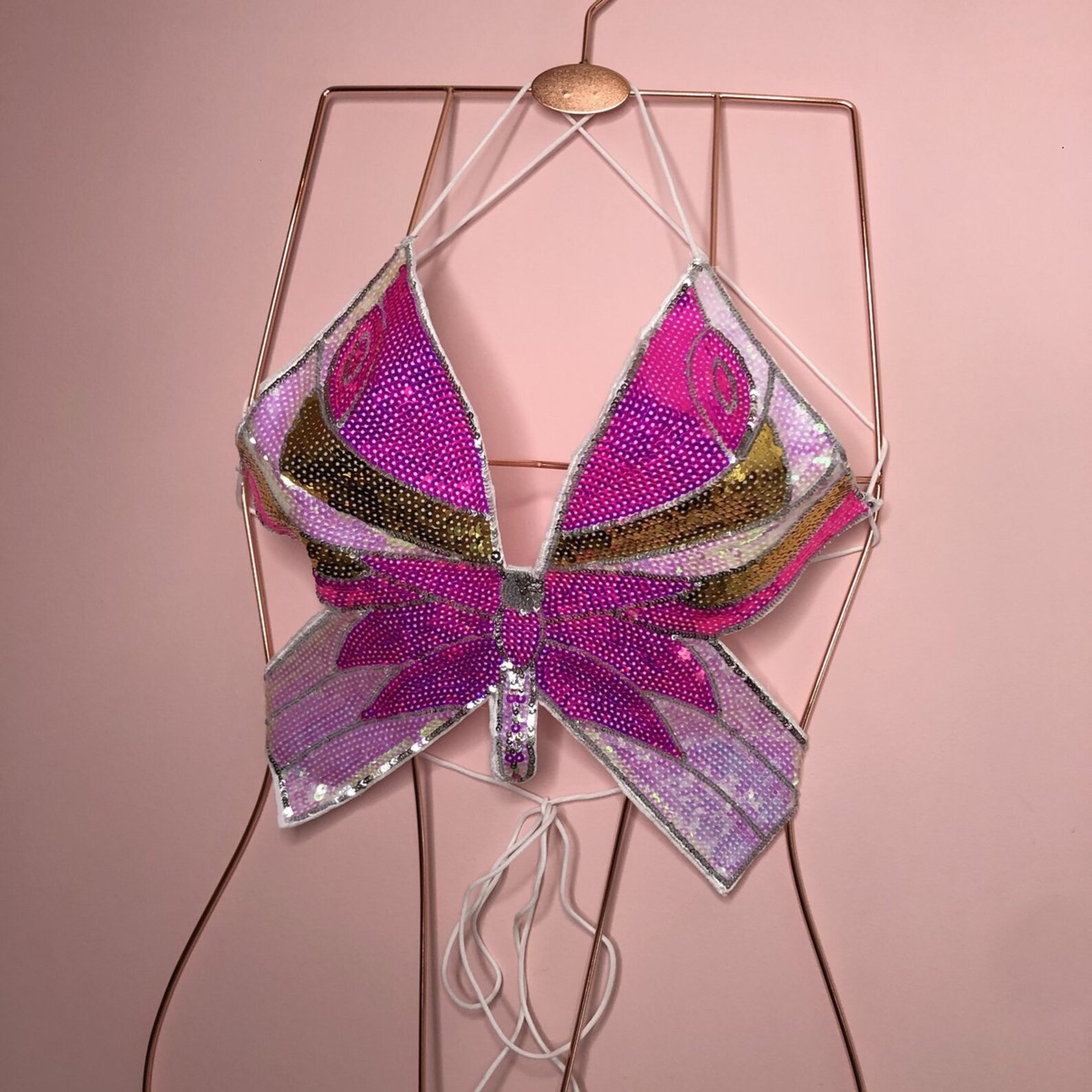 Y2K Pink Sequin Butterfly Top Etsy