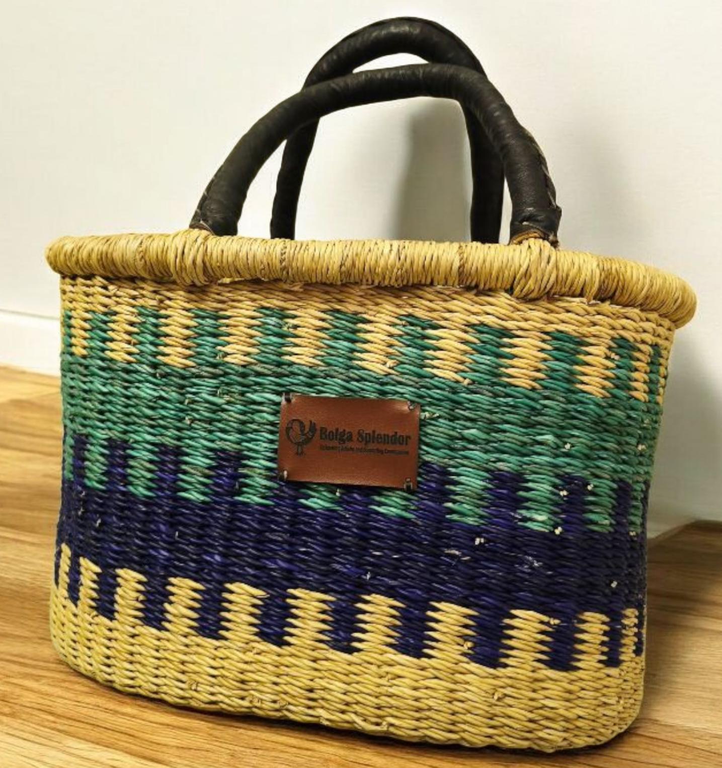 Handwoven Bolga Bike Basket with Leather Handles: Fair Trade Bicycle Accessory