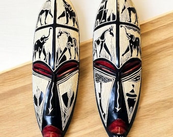 Hand-Carved African Mask: Safari Animal Tribal Decor, Fair Trade Ghana Art