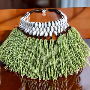 African Cowrie Shell Necklace: Artisan Beaded Tribal Choker