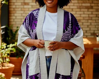 L- Regal Kente Kimono – Ntama (Ankara) med handvävda Kente-accenter