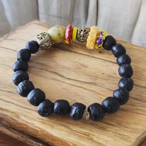 Krobo Recycled Glass Bead Bracelet: Ghanaian Brass Accent, Fair Trade