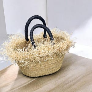 Handwoven Bolga Basket Tote | Natural Market Basket with Leather Handles | Fair Trade Ghana