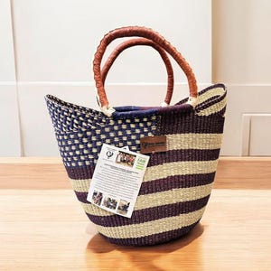 Fourre-tout panier Bolga tissé à la main, sac de marché africain équitable, sac à main en paille du Ghana, grand sac à main tissé, panier écologique, sac de plage bohème