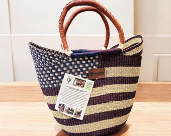 Handwoven Bolga Basket Tote: Fair Trade African Straw Market Bag