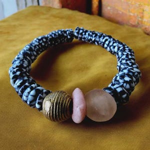 Krobo Recycled Glass Bead Bracelet: Ghanaian Brass Accent, Fair Trade