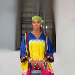 African Adire Bubu.Tie and Dye Boubou Kaftan. African Dress.