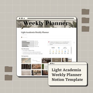 Light Academia Weekly Planner Notion Template for life, university, wellness, productivity, 2022 Planner