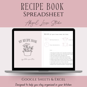 Recept Spreadsheetsjabloon Recept Google Spreadsheets-sjabloon Kookboeksjabloon Keukenindeling Afdrukbare items Receptenboekbladen Receptkaarten