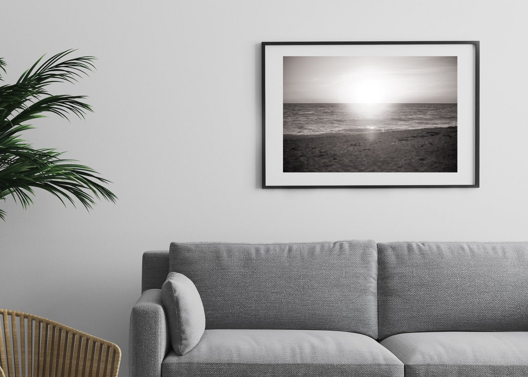 Sunset Beach Print Black and White for Coastal Living Room Beach Home