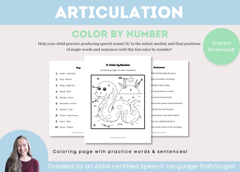 Articulation Coloring Activity for Kids Kindergarten Speech Therapy