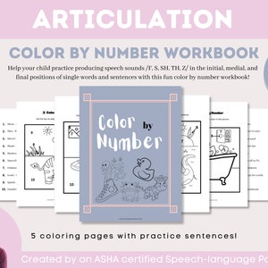 Articulation Speech Therapy Coloring Book SLP Materials Speech Therapy Activities Color by Number for Kids Articulation Activity Speech SLP
