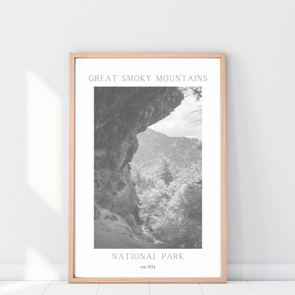 Mount LeConte | Alum Cave Trail | Black and White Photography | Great Smoky Mountain National Park Poster | Tennessee Print | Vintage Hiking