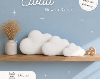 Naaipatroon voor een pluche wolk (PDF) | 3 maten inbegrepen | Leuk pluche patroon | Pluche decoratie voor de kinderkamer | Geschikt voor beginners | Direct te downloaden