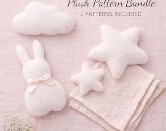 Naaipatroon voor een pluche konijntje in een wolkje of ster | Eenvoudig plat pluche patroon (PDF) | Beginnersvriendelijk naaipatroon voor knuffels