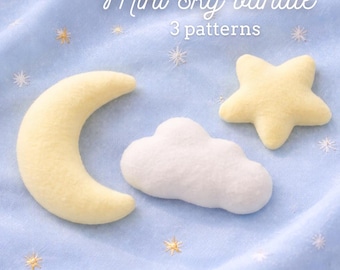 Mini Sky Bundle Naaipatroon PDF | Maan, Ster & Wolk Pluche | 3 Patronen Klein Formaat | Eenvoudig Pluche Naaipatroon | Geschikt voor Beginners
