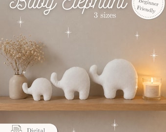 Naaipatroon voor een pluche babyolifant (PDF) | 3 maten inbegrepen | Patroon voor een knuffel | Digitale download | Handleiding voor het maken van een pluche knuffel