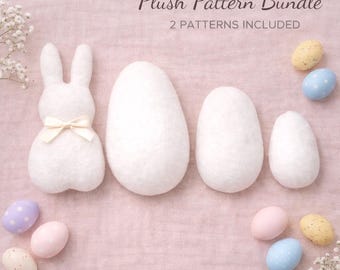 Naaipatroonbundel Paashaas en Paasei, Pluche PDF-patroon, Kinderkamerdecoratie, 4 maten, Direct te downloaden