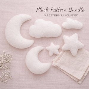 Star Cloud Moon Plush Sewing Pattern Bundle | 2 Sizes Each | Easy Flat Plush Pattern PDF | Beginner Plush Toy Sewing Pattern