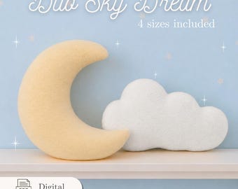 Naaipatroon voor pluche wolkjes en maantjes (PDF) | 4 maten inbegrepen | Pluche patroon voor babykamerdecoratie | Geschikt voor beginners | Direct te downloaden