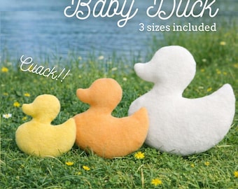 Patroon voor een pluche baby-eendje (PDF) – Eenvoudig naaipatroon voor beginners (3 maten inbegrepen) – Schattig, minimalistisch knuffeldier - Platte pluche
