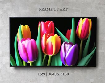 Tulips Frame TV Art | Spring Samsung Frame TV Art | 3D Floral Textured Art |  Spring Floral Art TV | Digital Download | Vibrant Frame Art