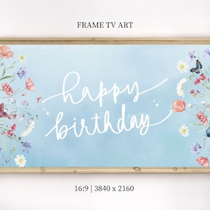 Happy Birthday Frame TV Art Samsung Frame TV Art Birthday Frame TV Art Floral Watercolor Birthday Cake Frame tv Art Digital Download tv art