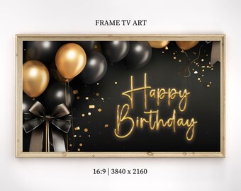 Happy Birthday Frame TV Art Samsung Frame TV Art Birthday Frame TV Art Balloon Black Gold Birthday Frame tv Art Digital Download tv art