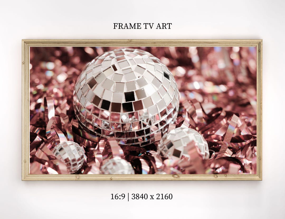 Disco Sticker Frame Pink Silver Disco Ball Frame TV Art Samsung Frame TV Art Birthday Frame ...