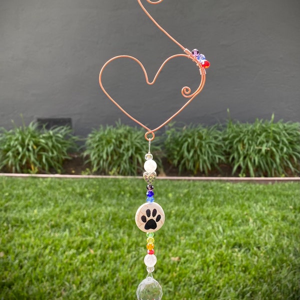 Rainbow Bridge Suncatcher, Pet Memorial, Paw Suncatcher, Clear Quartz Healing, Pet Loss Gift