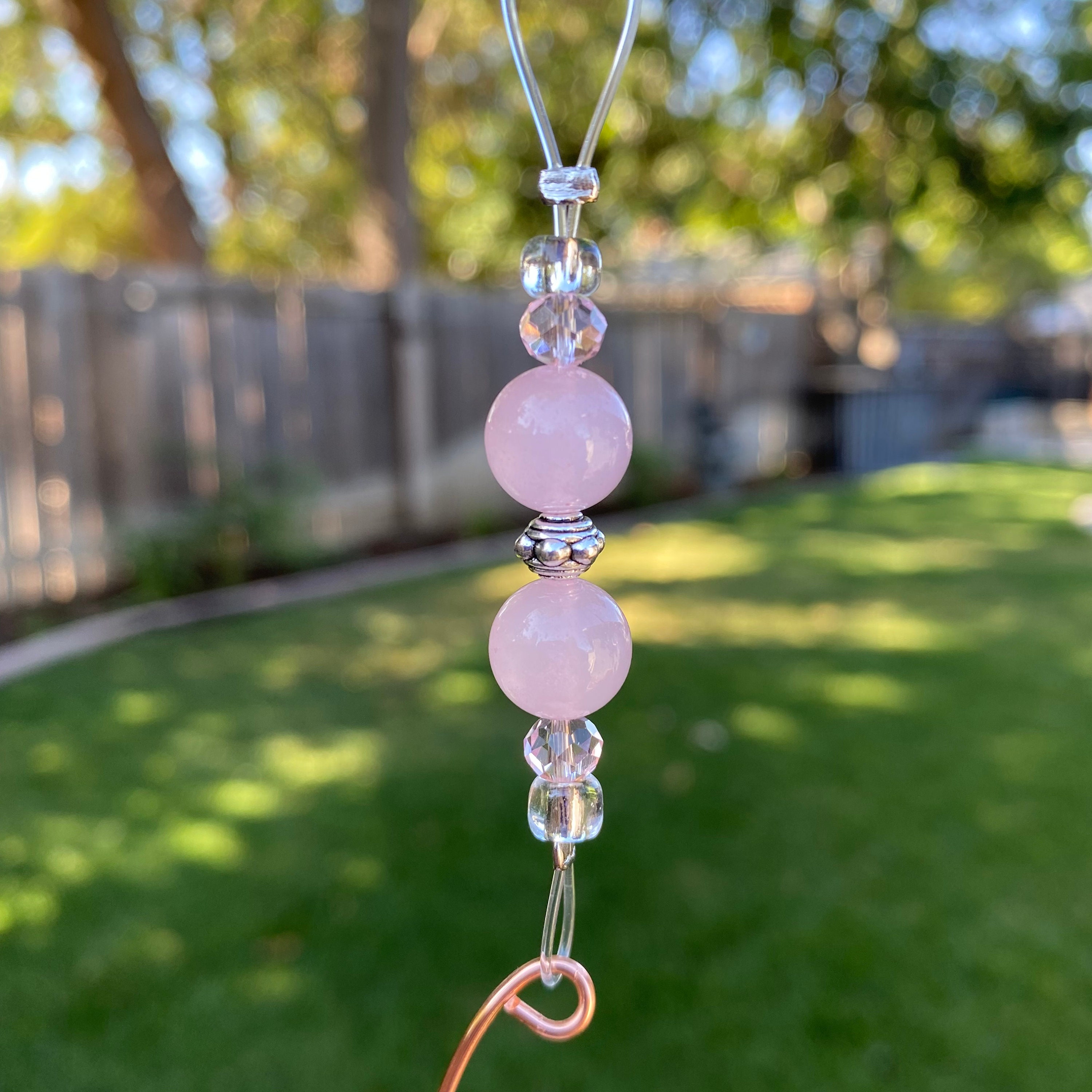 Tumbled Rose Quartz Crystal Suncatcher Hanging Crystal Prism Etsy