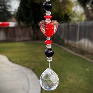 Gemstone Heart Suncatcher, Hanging Crystal Prism, Black Onyx Light Catcher, Car Charm, Feng Shui Decor, Valentines Day Gift, Girlfriend Gift