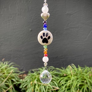 Rainbow Bridge Paw Car Charm, Pet Memorial Ornament, Paw Suncatcher