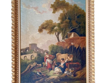 Painting oil on canvas copy of "Midday in the willage" by Fransois Bucher