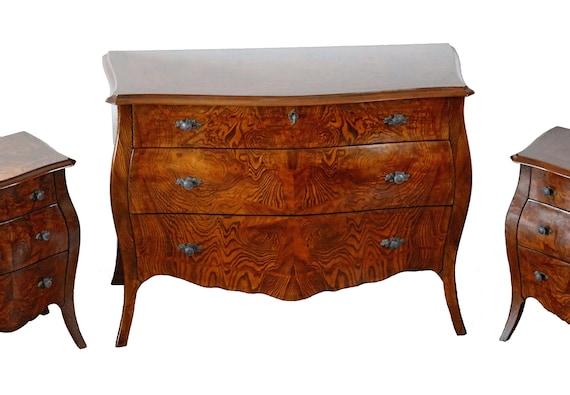 Table De Chevet Baroque Palazzo INT - Bois Marron, Incrustations, Plateau Amovible