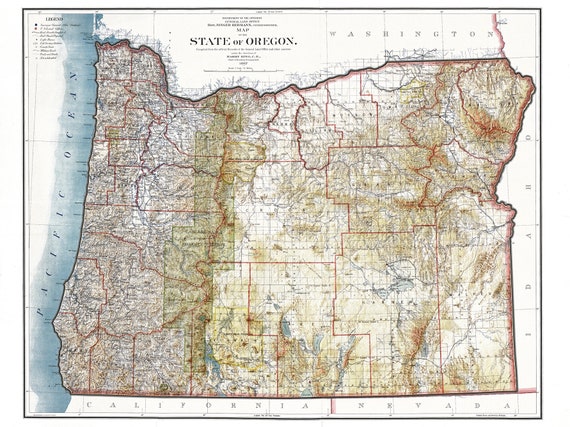 General Land Office Maps 1897 State Of Oregon General Land Office Map 18 X 24 In Etsy