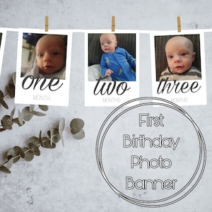 First Birthday Photo Banner Milestone Bunting 1st Party Decoration Baby Boy Girl Monthly Keepsake Photos