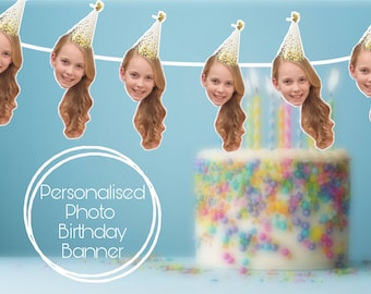 Personalised Photo Face Banner. Birthday Decoration / Custom Party Banner / Face Bunting / Stag & Hen do