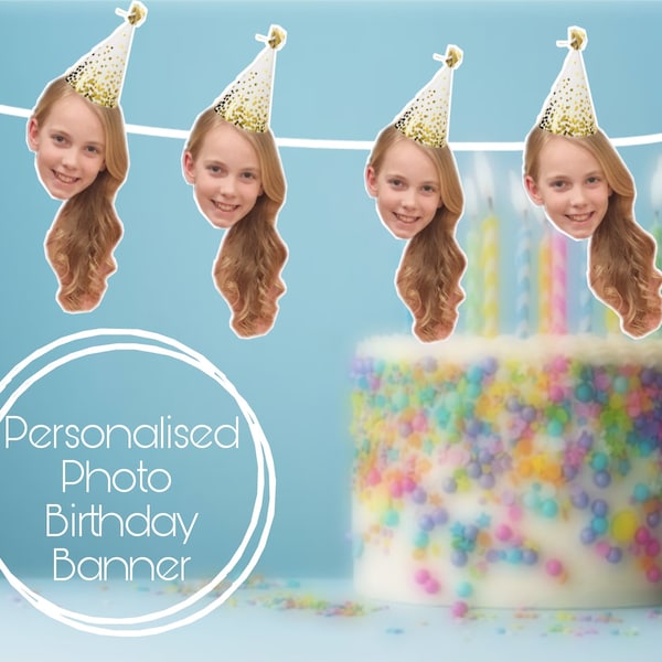 Personalised Photo Face Banner. Birthday Decoration / Custom Party Banner / Face Bunting / Stag & Hen do