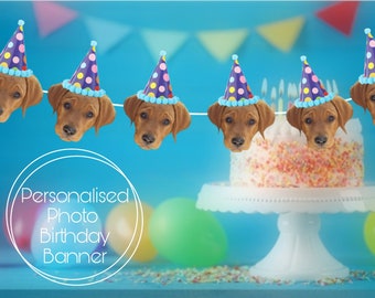 Personalised Photo Dog Bunting. Pet Birthday Decoration / Custom Party Banner / Face