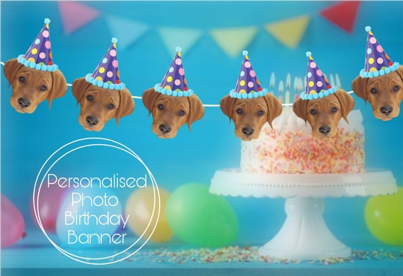 Personalised Photo Dog Bunting. Pet Birthday Decoration / Custom Party Banner / Face