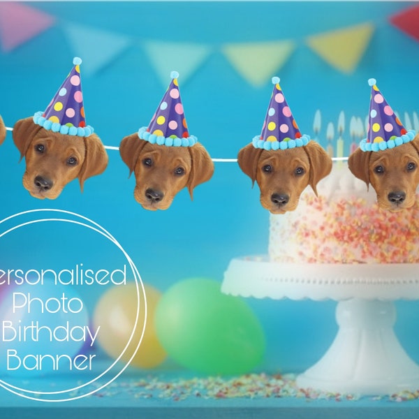 Personalisierte Foto Hund Wimpelkette. Haustier Geburtstag Dekoration / Custom Party Banner / Gesicht