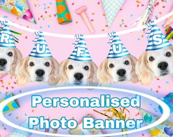 Personalised Photo And Name Dog Bunting. Pet Birthday Decoration / Custom Party Banner / Face