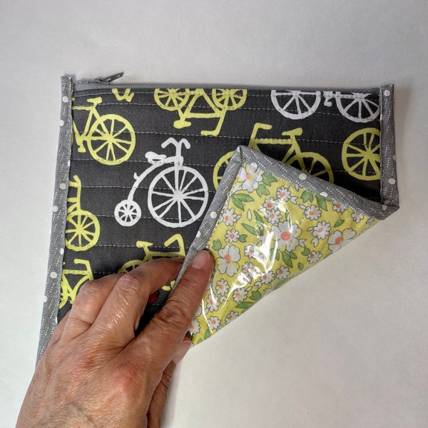 Clear vinyl purse organizer pouch bag, bike, bicycles, floral