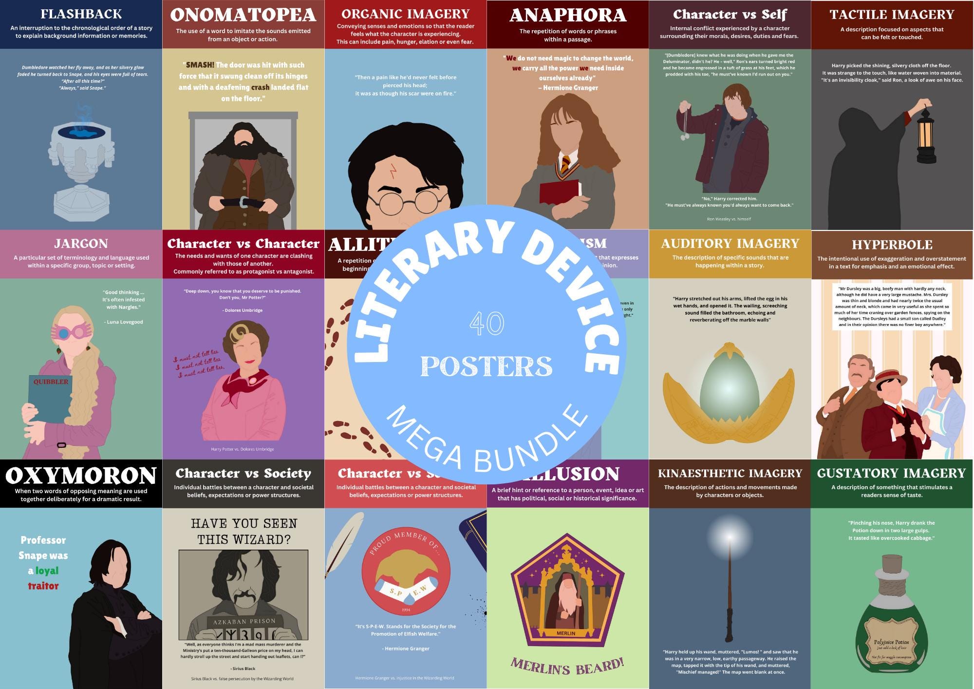 MEGA BUNDLE! 40 Wizard Literary Device Posters • Classroom Posters • Printable Template